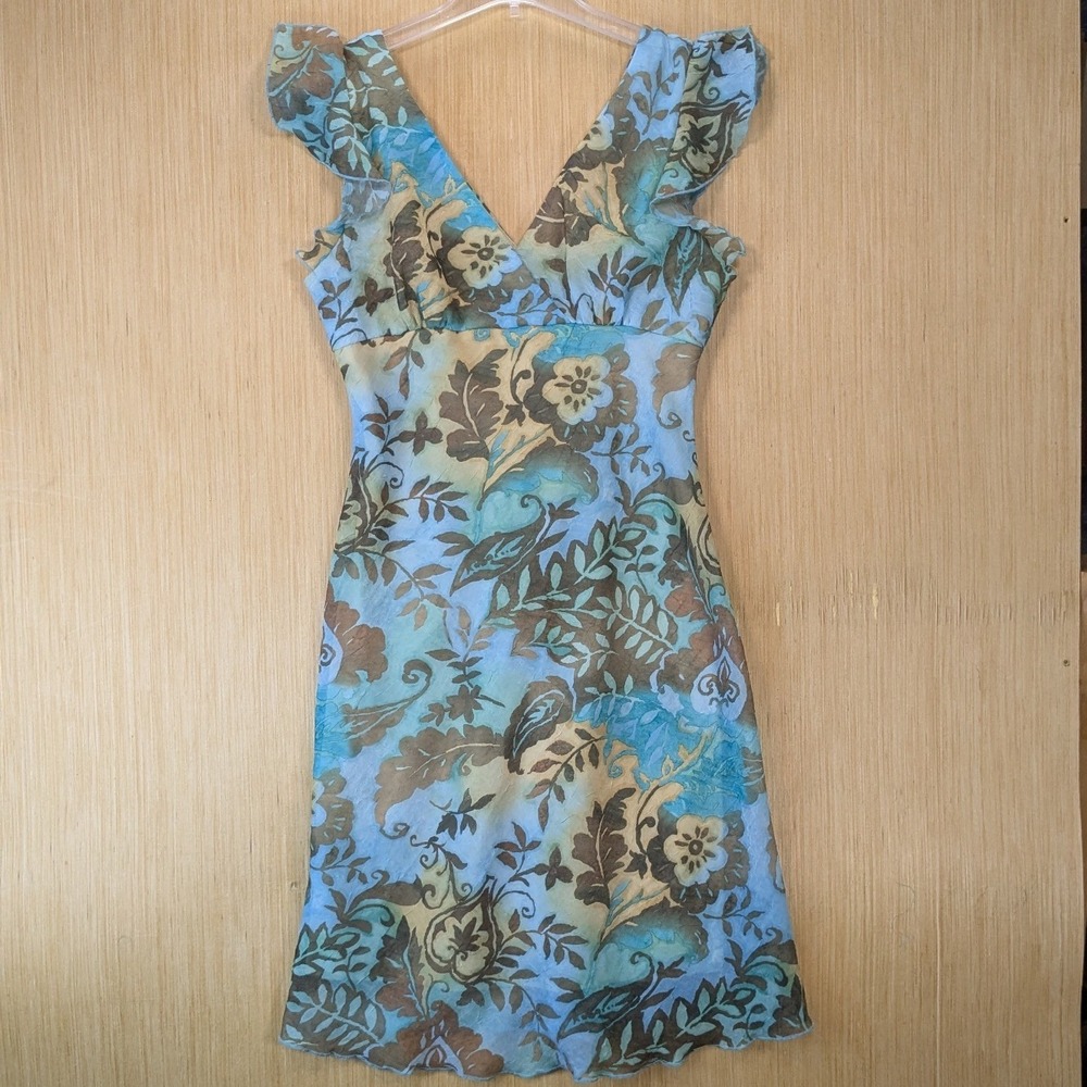 Breakin Loose Womens Vintage Y2K Babydoll Dress 14 Blue Brown Floral Paisley